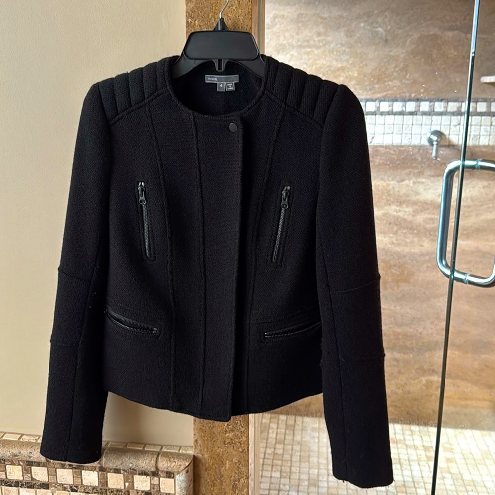VINCE TAILORED WOOL BLEND MOTO JACKET!